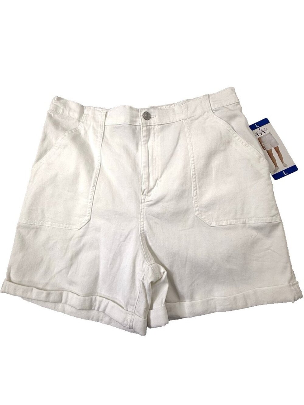Gloria Vanderbilt Utility Shorts Women's size Large White Bermuda Cargo Cuffed
